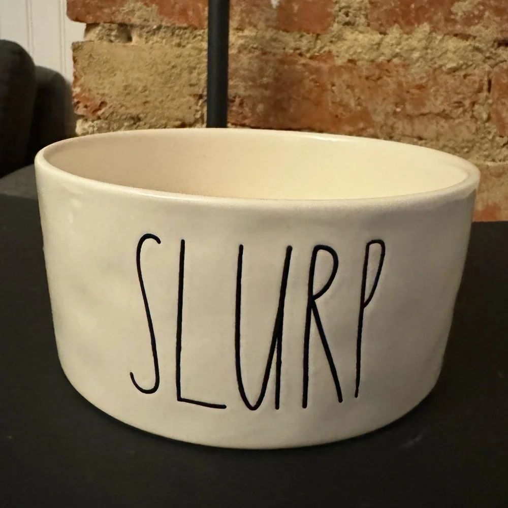 Rae Dunn Slurp Dog Bowl Ceramic Cream Colored